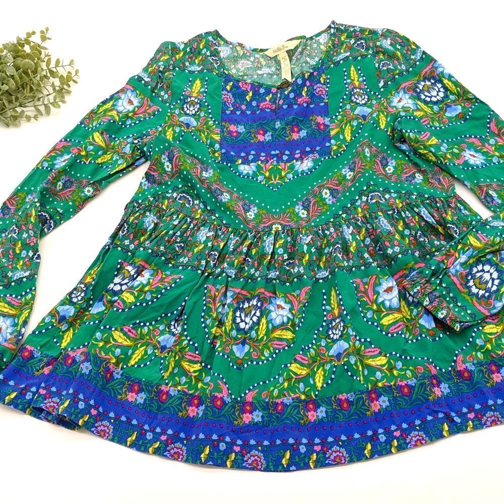 Matilda Jane floral long sleeve peasant top green size small